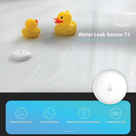 T1 Water Leak Sensor- Requires Aqara Hub, Supports Apple HomeKit, Alexa, Google, SmartThings - White