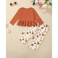 thumbnail image 5 of KIMI BEAR 2T Toddler Girl Outfit Set 3T Child Girls Clothes Ruffle Long Sleeves Pullover Top Floral Pants 2pcs Clothing Brown, 5 of 7