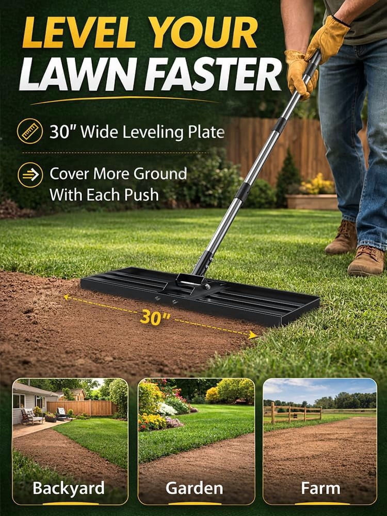 30x10 inch Lawn Leveling Rake, 72" Effort Saving Lawn Leveler Tool, Stainless Steel Handle Lawn Leveler for Golf Course Yard Pasture Garden, Professional Lawn Care Landscape Rake