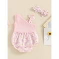 thumbnail image 4 of Bagilaanoe Newborn Baby Girl Summer Floral Rainbow Print Sleeveless Bodysuits + Headband 3M 6M 9M 12M 18M Infant Fashion One Piece Jumpsuit, 4 of 7