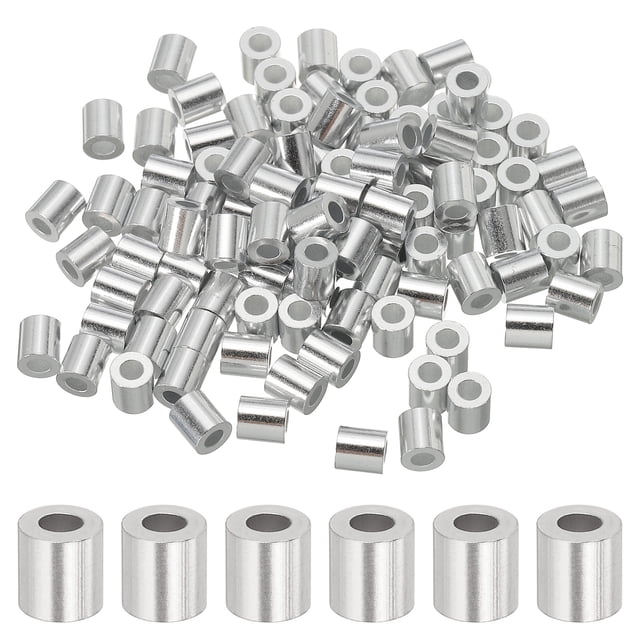 Uxcell Aluminum Crimping Loop Sleeve Wire Rope Stop Sleeve Round Crimp Ferrules for Wire Rope 0.09 inch