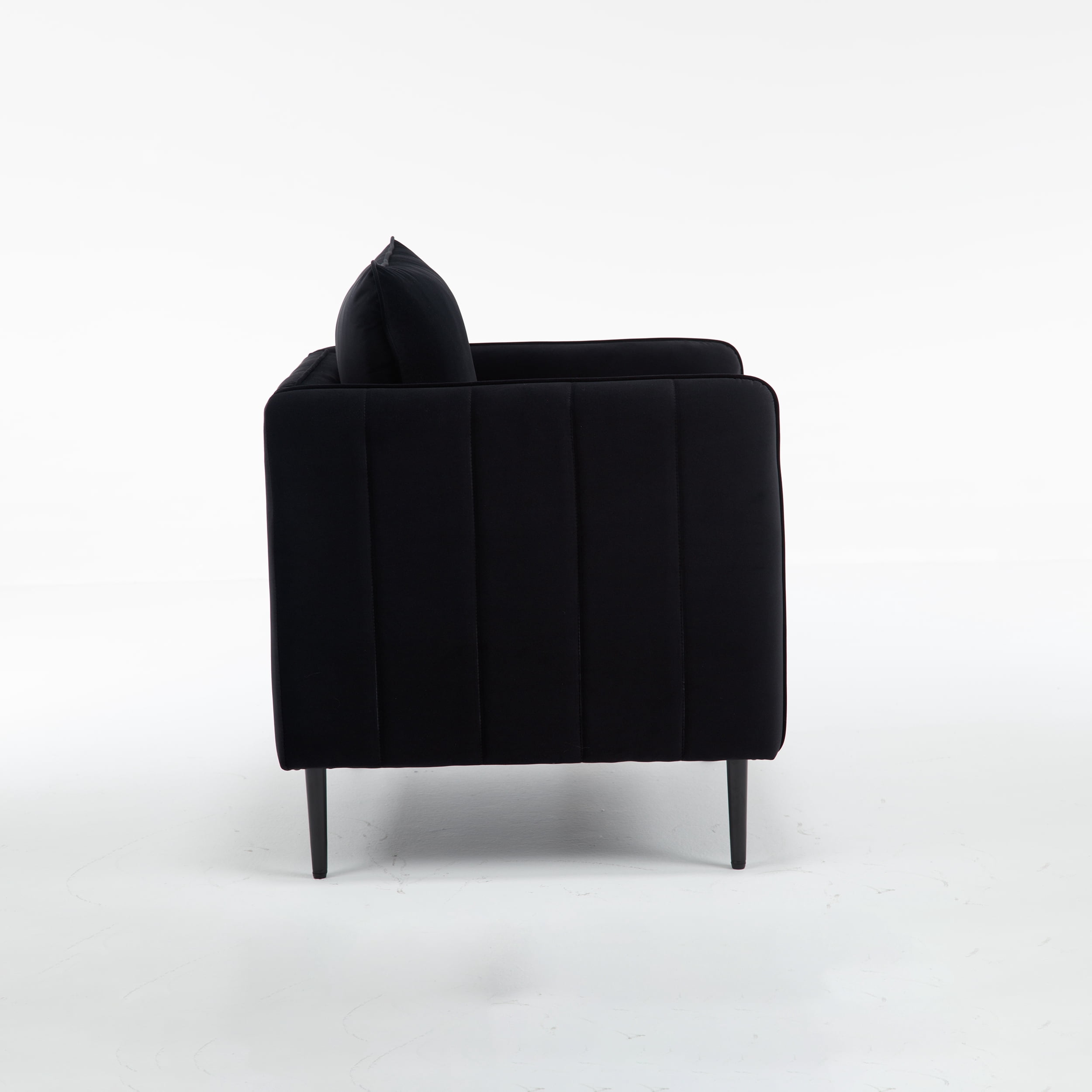 Aukfa Velvet Accent Chair with Channel-Tufted Arms, Modern Single Sofa Chair with Pillow & Metal Legs for Living Room & Bedroom,Black