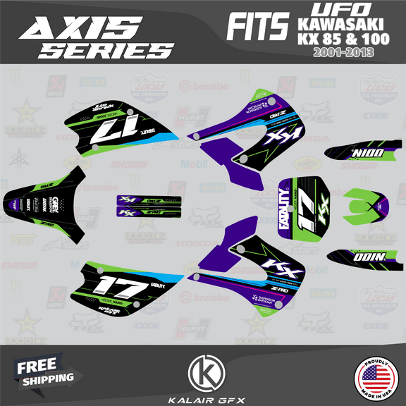 Kalair GFX Graphics Kit for Kawasaki KX100 UFO RESTYLE (2001-2013) Axis Series
