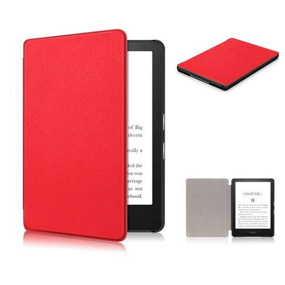 Allytech New Case for Kindle Paperwhite 11th Gen 6.8" 2021,Premium PU Leather Shell with Auto Sleep Wake PC Hard Cover for Paperwhite 2021(11th Gen) Signature Edition/Kids E-Reader, Red