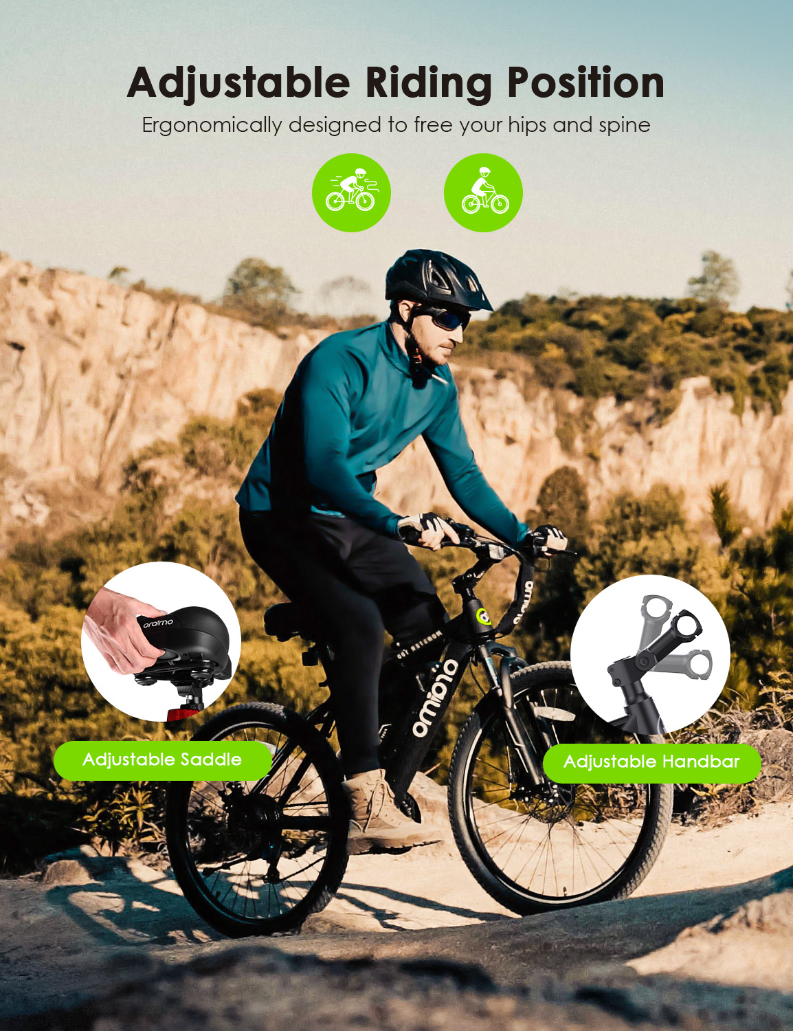 Oraimo Electric Bike, Adult Electric Bicycles, 26" Mountain ebike with 350W Bafang Motor, 3 Hours Fast Charge with 36V 13Ah Removable Battery, Shimano 21 Speed, Air Saddle
