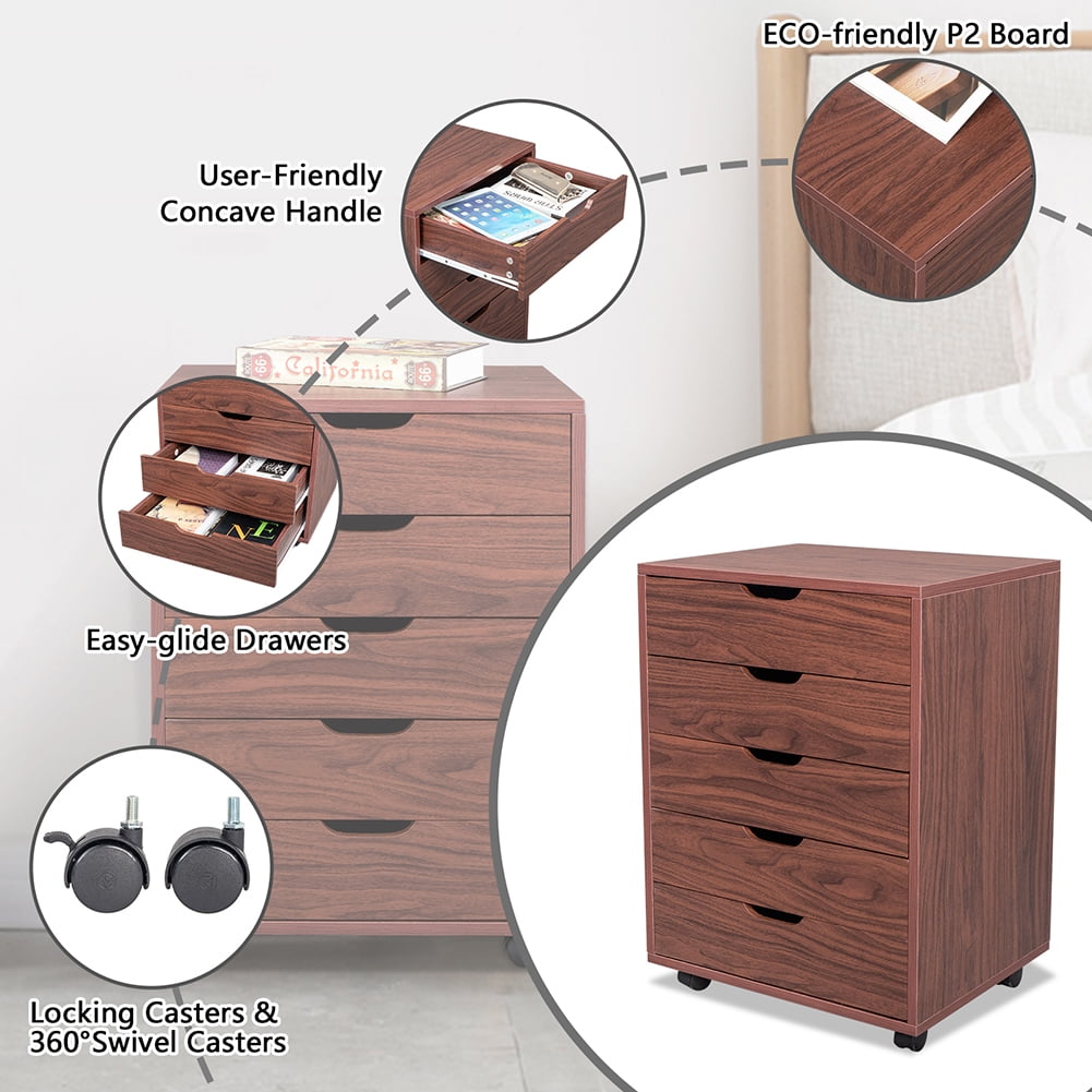 Private Jungle Five Drawers MDF With PVC Wooden File Cabinet Dark Walnut Color Private Jungle Five Drawers MDF With PVC Wooden File Cabinet Dark Walnut Color
