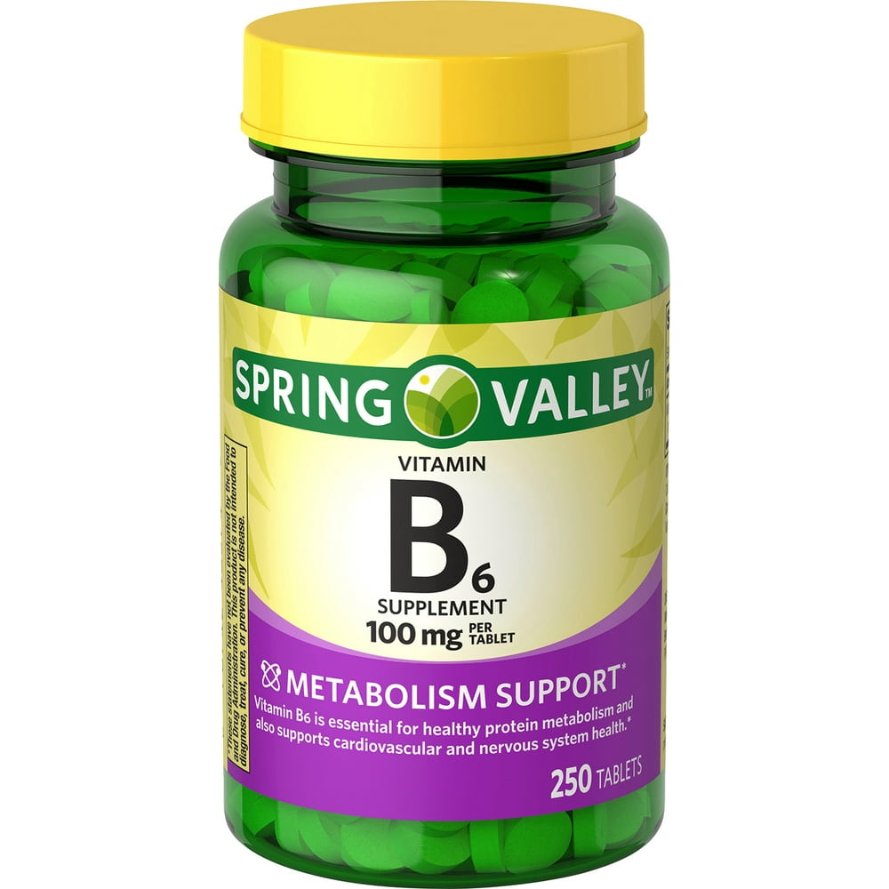 Spring Valley Vitamin B6 Tablets, 100 mg, 250 Count