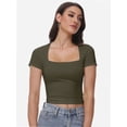 thumbnail image 3 of Women's Square Neck Crop Top - Short Sleeve Slim Fit T-Shirt, Casual Summer Workout Tee, 3 of 6
