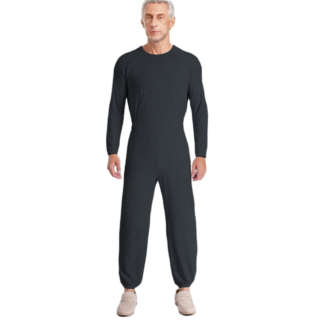 CHICTRY Combinaison Adaptative pour Hommes Manches Longues Poignets Élastiques Combinaison Anti-Rayures Col Rond Justaucorps d'Infirmière Gris Foncé m