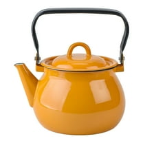 Novomoskovsjka Posuda Mustard Enamel Kettle with Metal Handle 3.7 Qt (3.5 L) Enameled Steel Stovetop Kettle Vintage Teapot for Stove Top