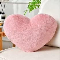 Pink Heart Pillow Valentine's Day Throw Pillows Cute Heart Decorative Pillow Faux Rabbit Fur Plush Hoom Decor Pillow Cushion for Girlfriend Valentine Anniversary （19.6"x15.7"）