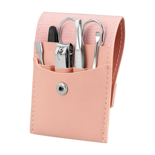 Set de manicure en estuche de curpiel-Emma rosa 7.2 x 10.5