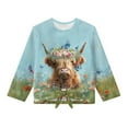 thumbnail image 4 of Xoenoiee HIghland Cattle Butterfly Rose Print Girls Casual Front Tie Lightweight Sweatshirt Long Sleeve Crop Tops Loose Fit Pullover Active T-Shirts, 11-12 Year, 4 of 7