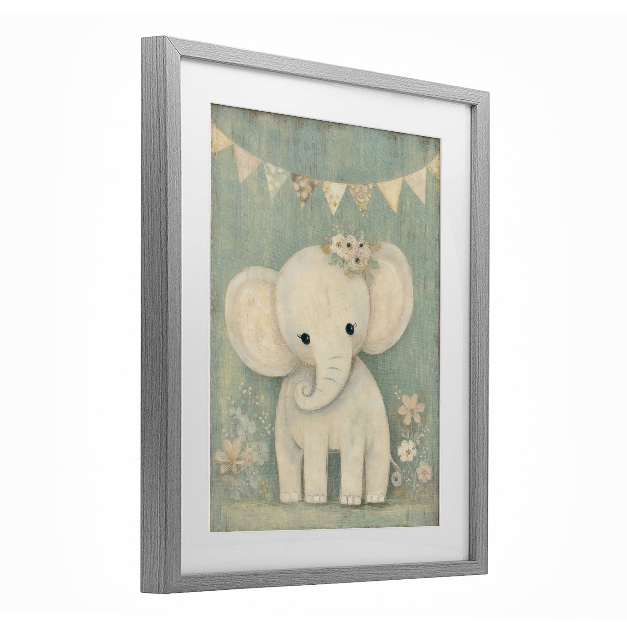 Stupell Industries Elephant with Overhead Banner Gray Framed Print Under Glass, design by Ink Drop Loft