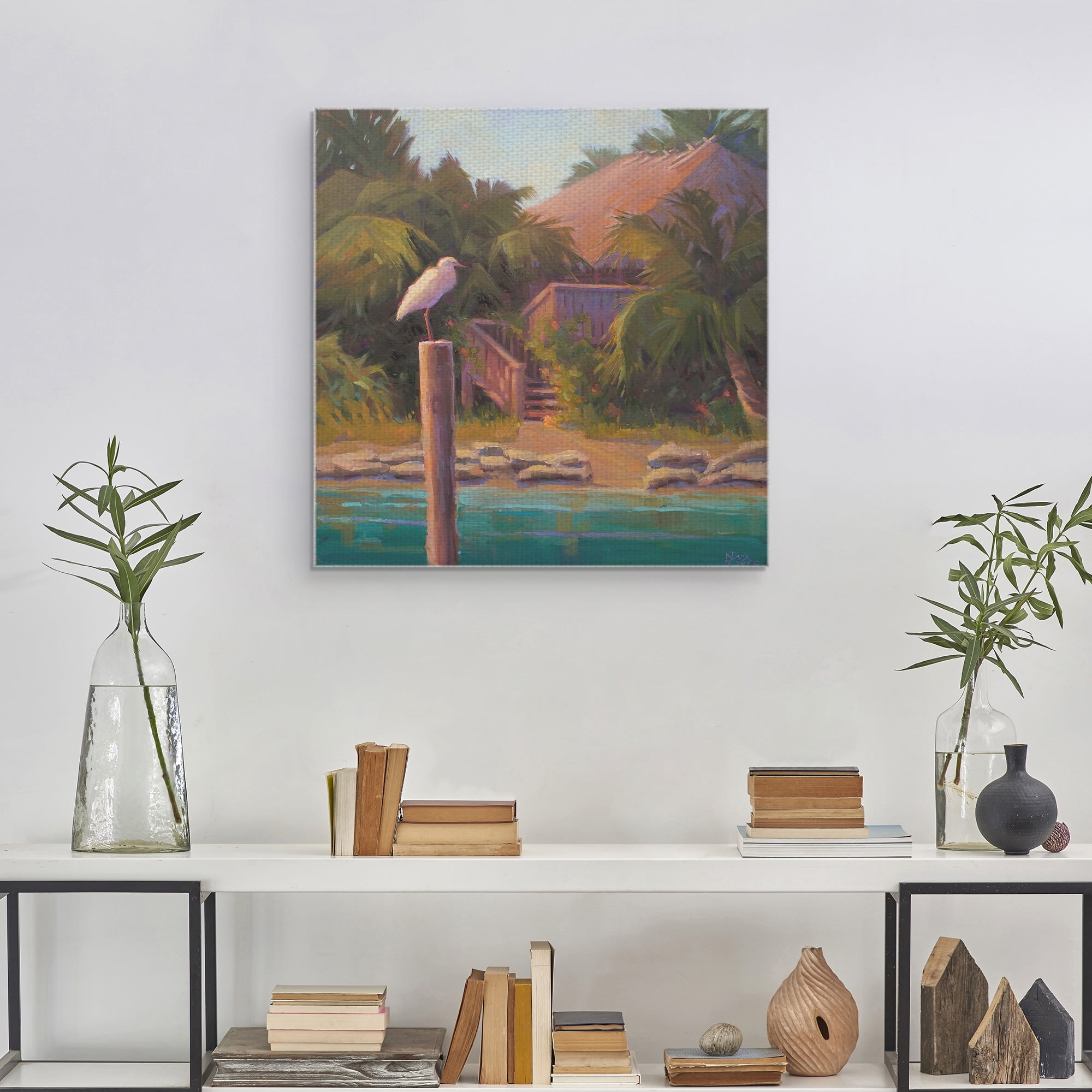Masterpiece Art Gallery Tropical Bird Morning Lookout by Kathleen Denis Canvas Art Print 30" x 30"