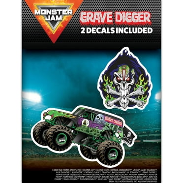 Monster Jam Grave Digger Decals - Set of 2 Grave Digger Monster Truck Skull Icon Vinyl Stickers for Car, Water Bottle, Laptop, Luggage, Toy Truck