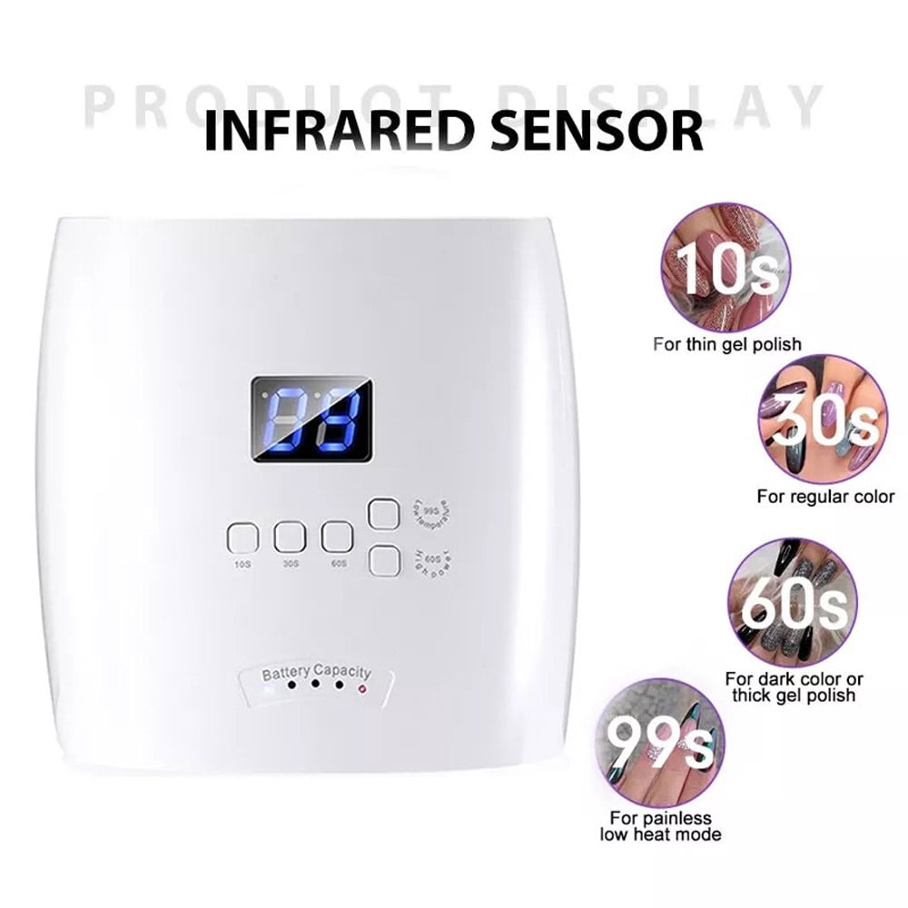 48W Cordless LED UV Nail Lamp Gel Polish Dryer Rechargeable Fast Curing Nail Lamp Wavelength 365nm 405nm 610nm 5–7 hours per charge Input Voltage: 100–240V Output Voltage: 110–120V, 60Hz Charging Tim