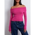 thumbnail image 5 of ZAXARRA Women Slim Knit Sweater Solid Color Boat Neck Off Shoulder Long Sleeve Pullovers Jumpers Streetwear, 5 of 8