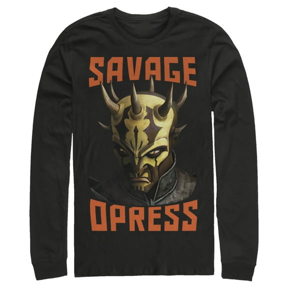 Men's Star Wars: The Clone Wars Savage Opress Big Face Long Sleeve Shirt Black Large