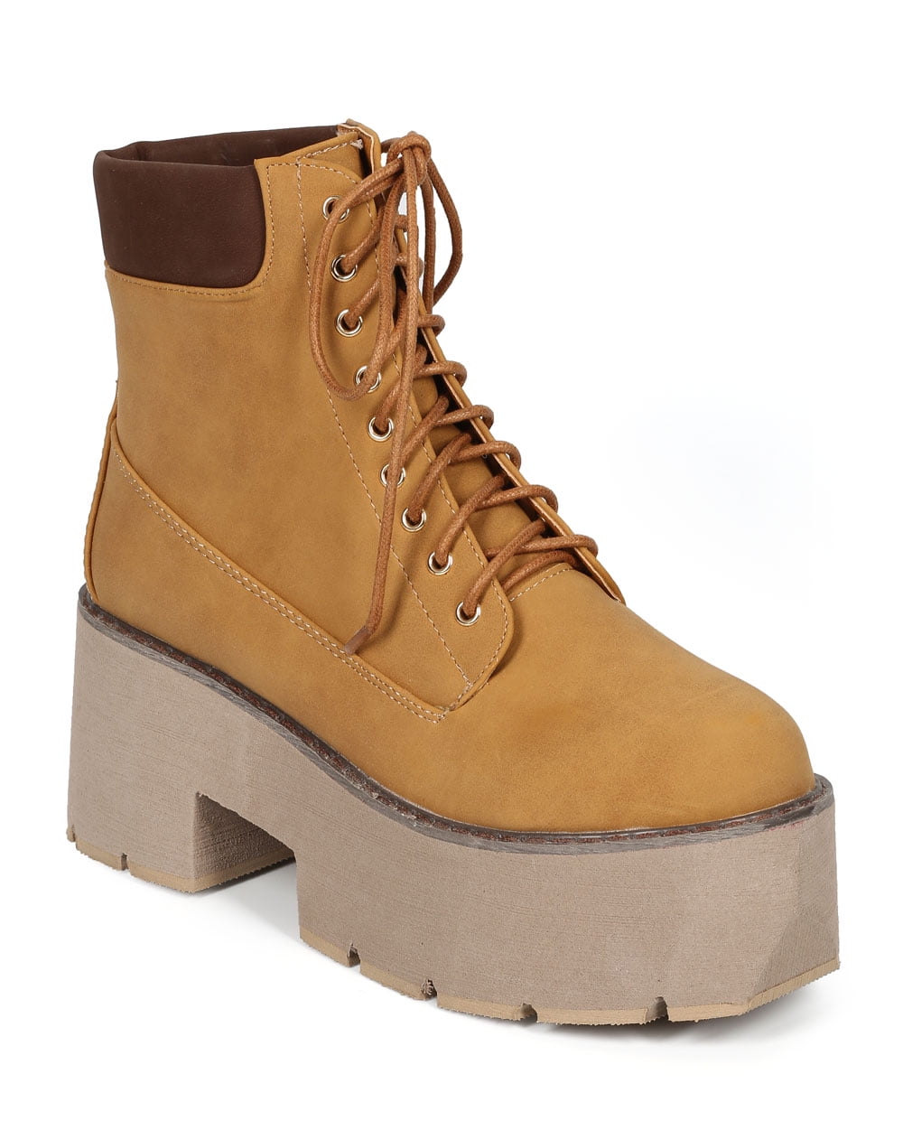 Qupid New Women Qupid Stack01 Nubuck Chunky Platform Lace Up Creeper Work Boot