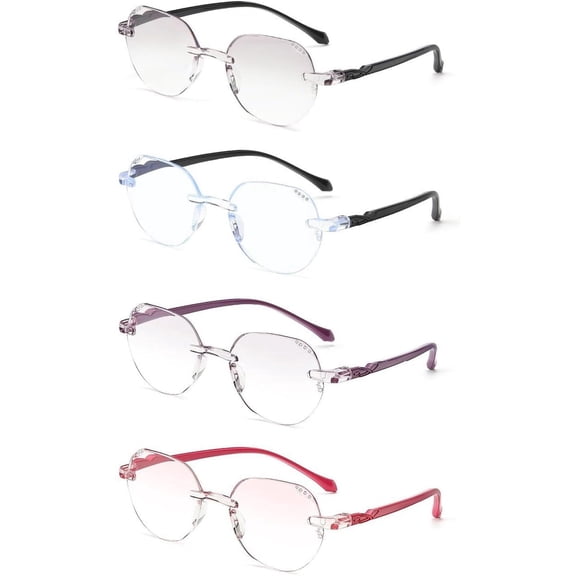 4 Pack Rimless Reading Glasses Rectangle Readers Women Lightweight Clear Frame Office Computer