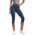 thumbnail image 2 of IUYRTFE Women Solid Color Elastic Waist Capri Yoga Pants Stretch Crop Leggings for Gym Workout Daily Wear, 2 of 6