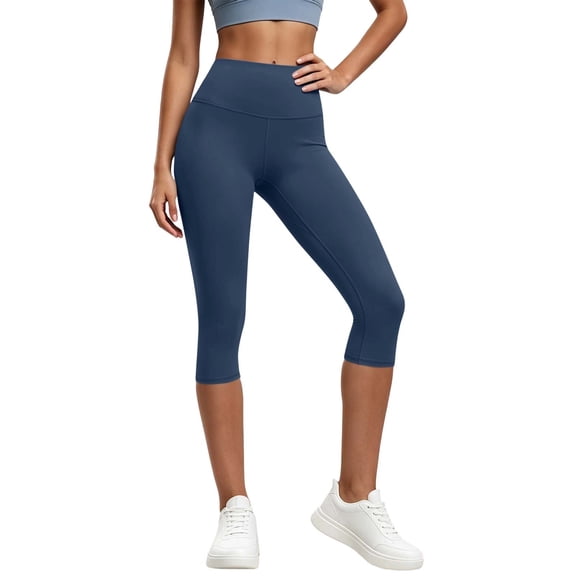 JGGSPWM Womens Fashion Solid Color Workout Capri Leggings No Front Seam High Waisted Stretchy Scrunch Gym Yoga Pants Blue XL
