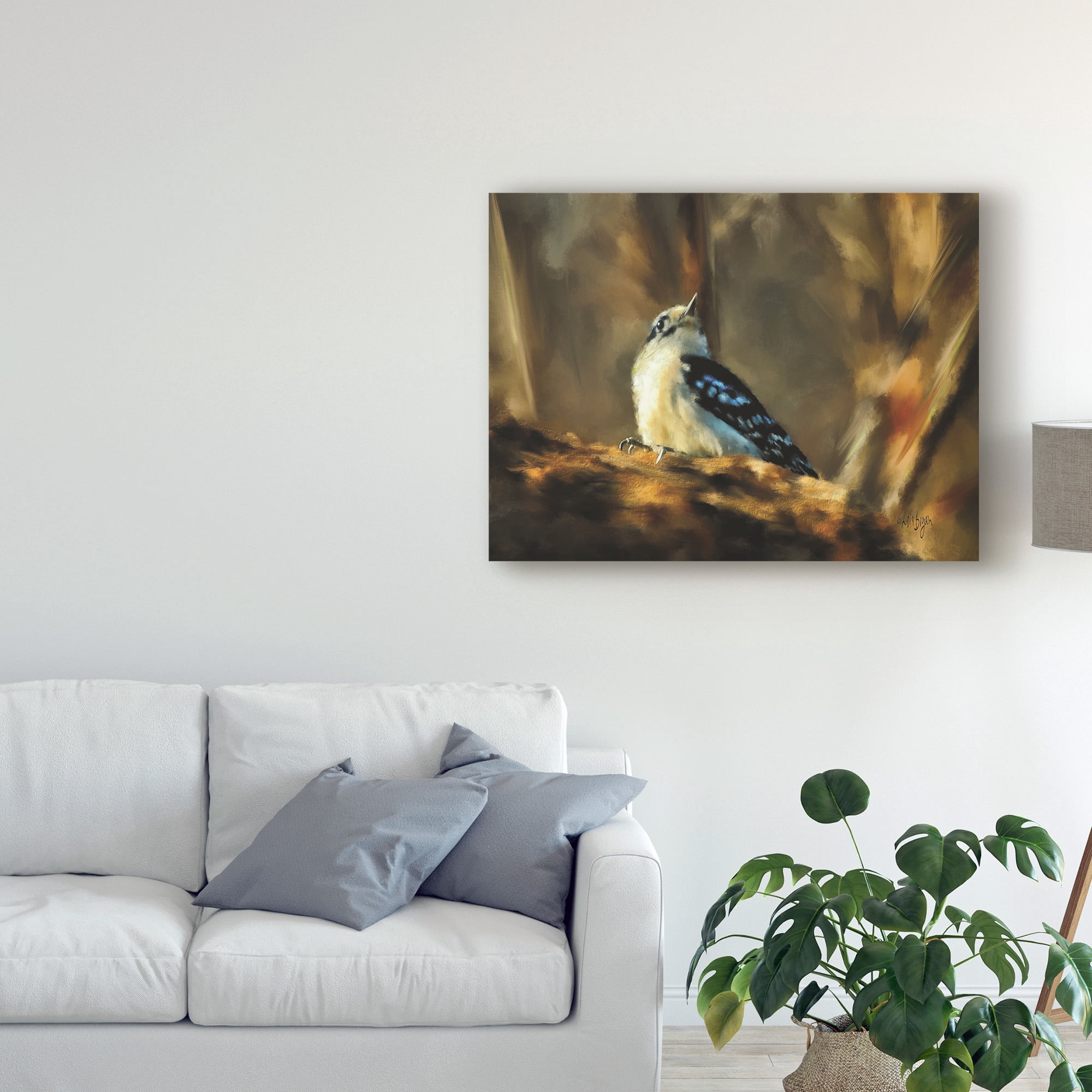 Trademark Fine Art 'Little Downy Woodpecker' Canvas Art by Lois Bryan