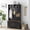Black, variant on SOBREMESA 38" Farmhouse Hall Tree with Bench, 7 Hooks, Shoe Storage, 2 Open Compartments, Adjustable Shelf & Barn Door, Rustic White/Brown