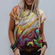 thumbnail image 2 of Moda Mujer Causal Rounk Cuello Impresión Blusa Manga Corta Camiseta Verano Tops Fridja bn4284, 2 of 5