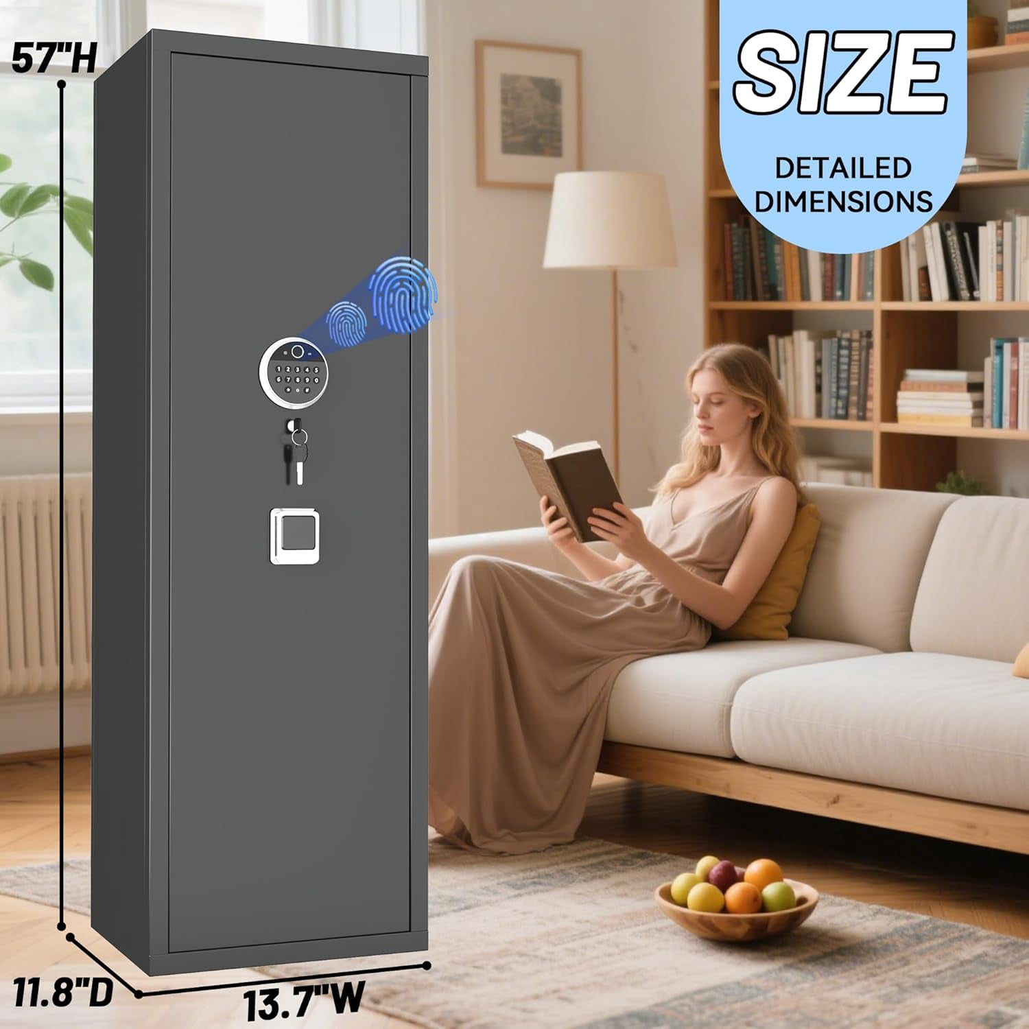 8-12 Gun Safe, 0.1s Fingerprint Unlock Gun Safe for Rifles & Pistols, ,Rifle Safe With Biometric Gun Safe for Handgun with Adjustable Shelves, Suitable for Rifles, Pistols &Shotguns（1Pack)