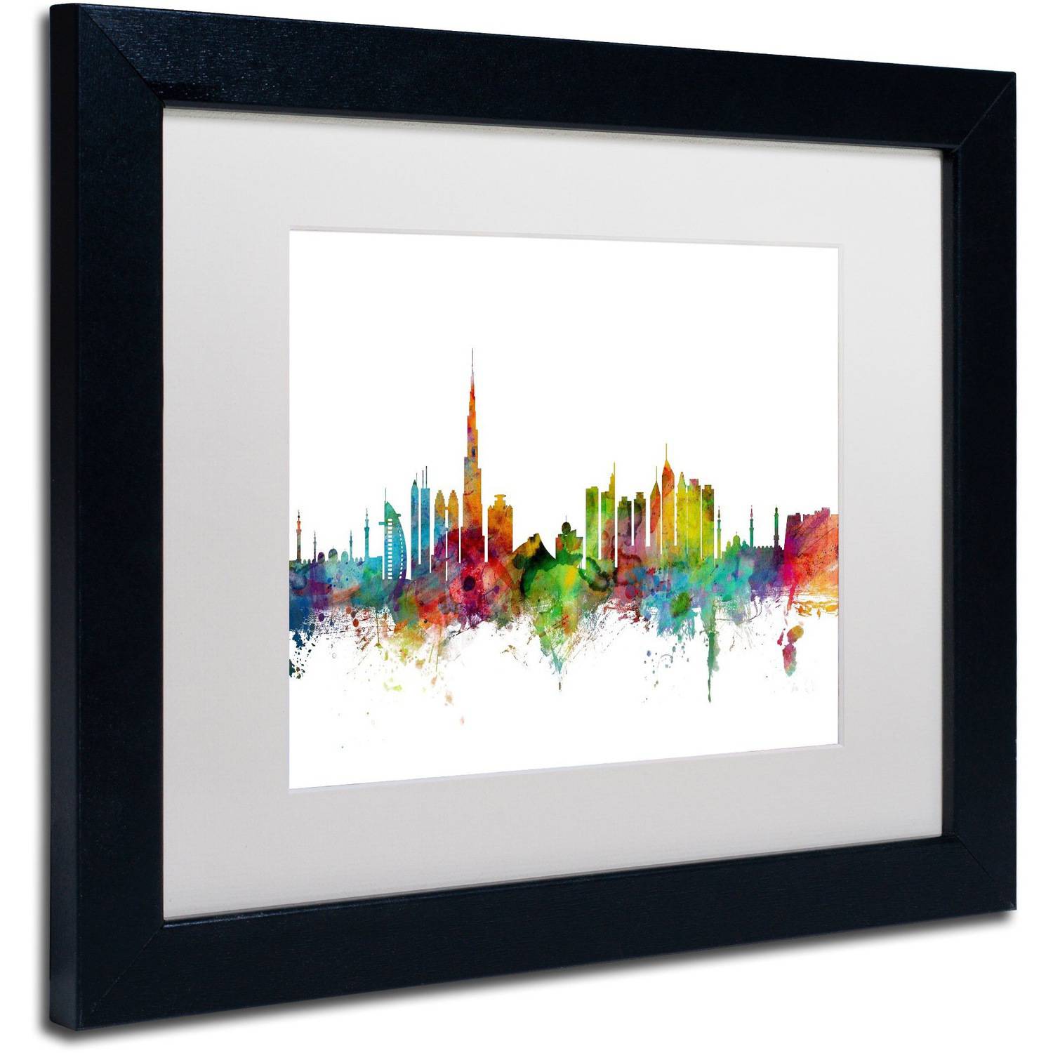 Trademark Fine Art "Dubai Skyline" Canvas Art by Michael Tompsett White Matte, Black Frame