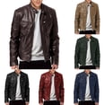 thumbnail image 2 of Mens Faux Leather Rider Biker Jackets Retro Outwear Coats Zip Moto Jackets, 2 of 7