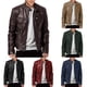 thumbnail image 4 of Mens Faux Leather Rider Biker Jackets Retro Outwear Coats Zip Moto Jackets, 4 of 8
