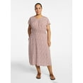 thumbnail image 2 of Time and Tru Women’s and Women’s Plus Smocked Waist Midi Dress with Flutter Sleeves, Sizes XS-4X, 2 of 5