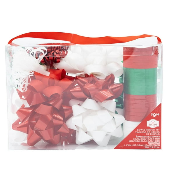 Holiday Time Kit de nœuds cadeaux et rubans frisés  - Rouge Blanc Vert