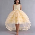 thumbnail image 2 of VNKIDY Girls Kids Solid Color Strapless Party Dress 3D Floral Applique Tulle Skirt With Bow Accent Princess Gown For Wedding Birthday Events Lovely Dress, 2 of 7