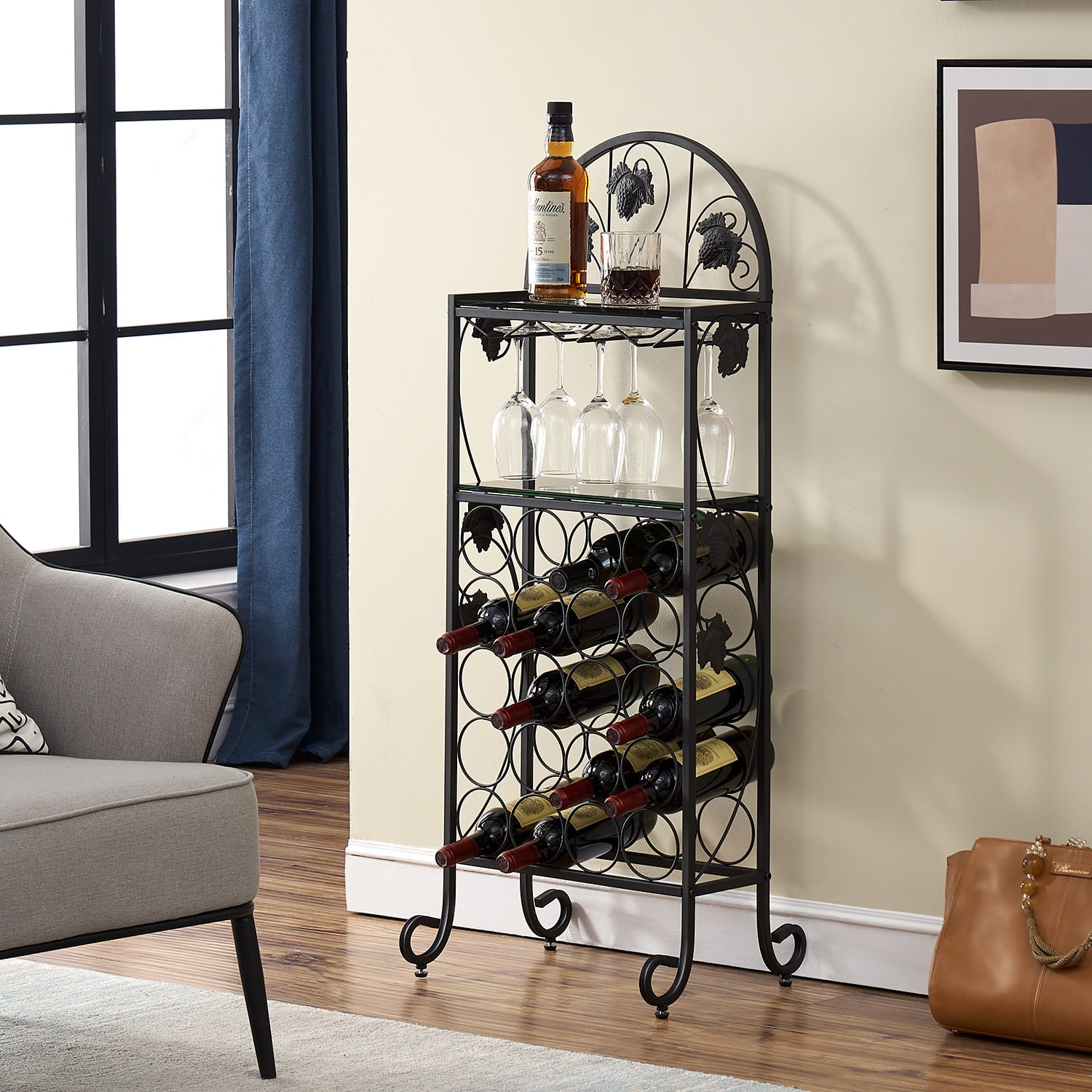 Shelves Wine Rack Holder Solid Marble Effect Top Gold Metal Leg Wine Rack Table 