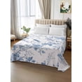 thumbnail image 2 of White Blue Spring Floral Twim Size Flat Sheet, Wrinkleproof & Fadeproof Cooling Flat Bed Sheet Only, Summer Birds Botanical Breathable Soft Bedding Top Sheets 66 x 96 Inches, 2 of 8