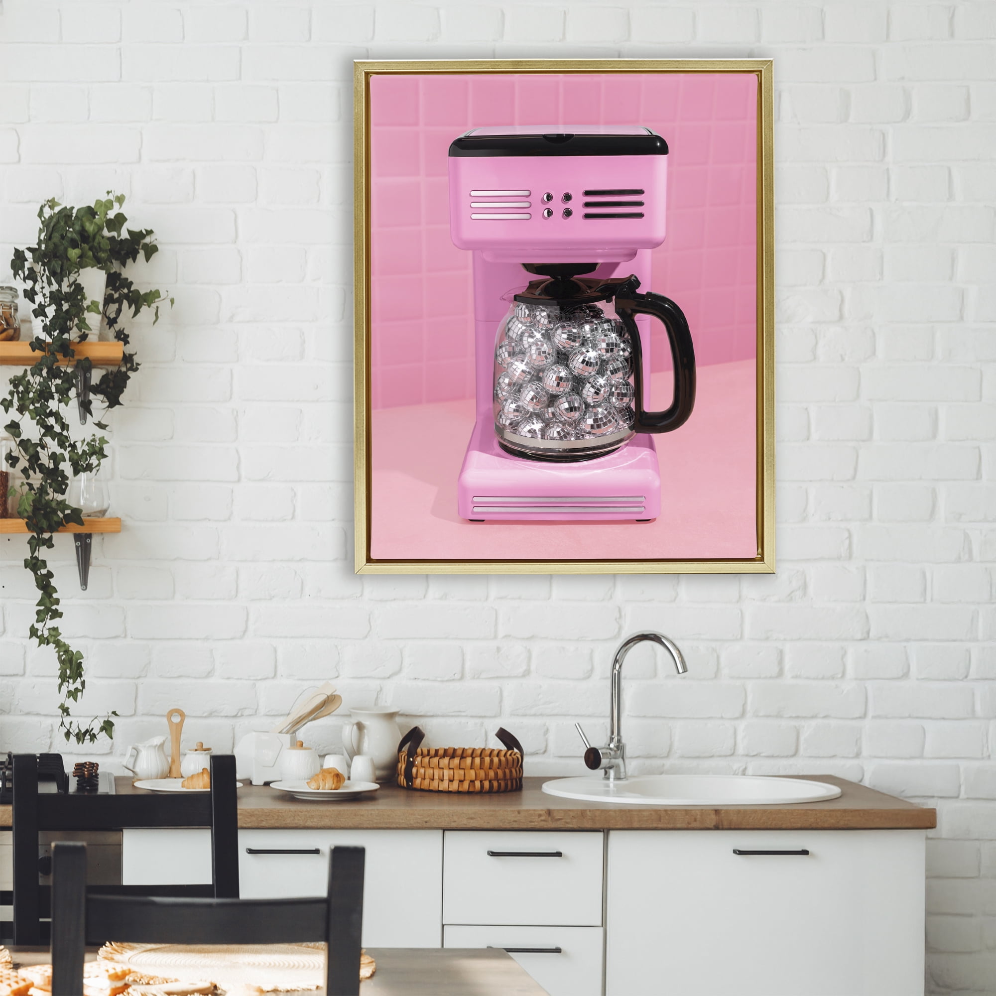 Stupell Industries Disco Coffee Over Pink Gold Framed Floater Canvas Wall Art, design by LISH Creative