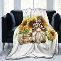 Sunflower Gnomes Throw Blanket Leopard Cute Gnomes Blanket Fall Harvest Blankets Bed Quilt Throw for Couch Sofa Flannel Plush Super Soft Blanket 60''''x50''''