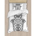 thumbnail image 3 of Evil Eye Duvet Cover Set Queen Size, Arabic Ethnic Amulet Design Ancient Hamsa Symbol with Swirls and Lotus Flower, Decorative 3 Piece Bedding Set with 2 Pillow Shams, Black and White, by Ambesonne, 3 of 3