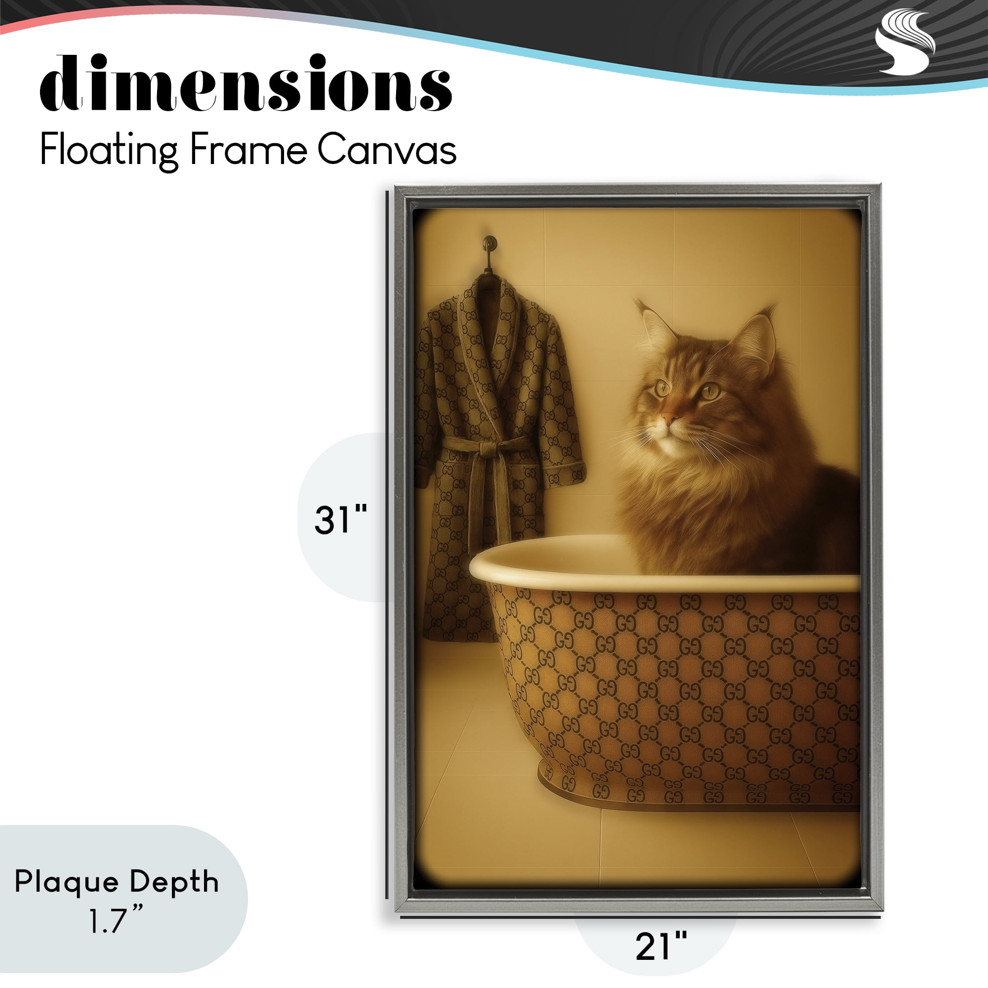 Stupell Industries Couture Main Coon in Luxury Tub Gray Framed Floater Canvas Wall Art, design by Grotto Studios