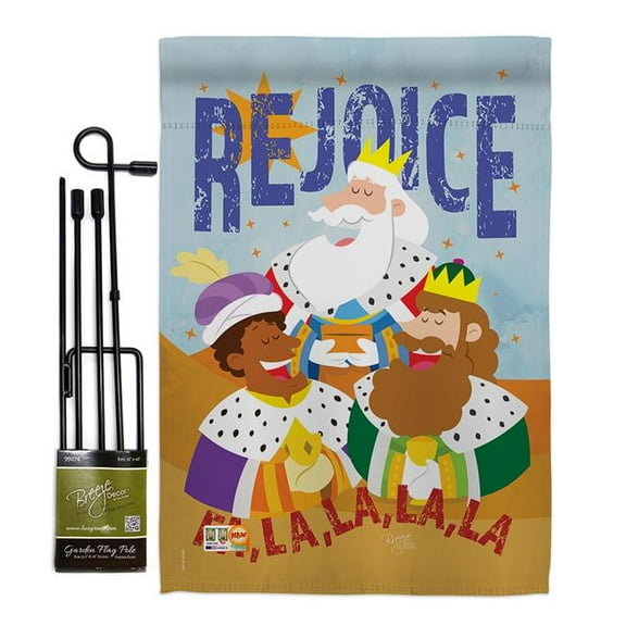 Breeze Decor BD-NT-GS-114130-IP-BO-D-US16-BD 13 x 18.5 in. Fa La Rejoice Winter Nativity Impressions Decorative Vertical Double Sided Garden Flag Set with Banner Pole