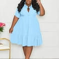 thumbnail image 2 of SMihono Women's Plus Size Button Down Short Shirt Dress Collared V Neck Short Sleeve A-Line Casual Flare Lapel Mini Dress Light Blue XXL, 2 of 5