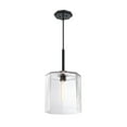 thumbnail image 2 of Haven 60 Watt 1-Light Matte Black Geometric Pendant Light with Clear Rippled Glass Shade, 2 of 12