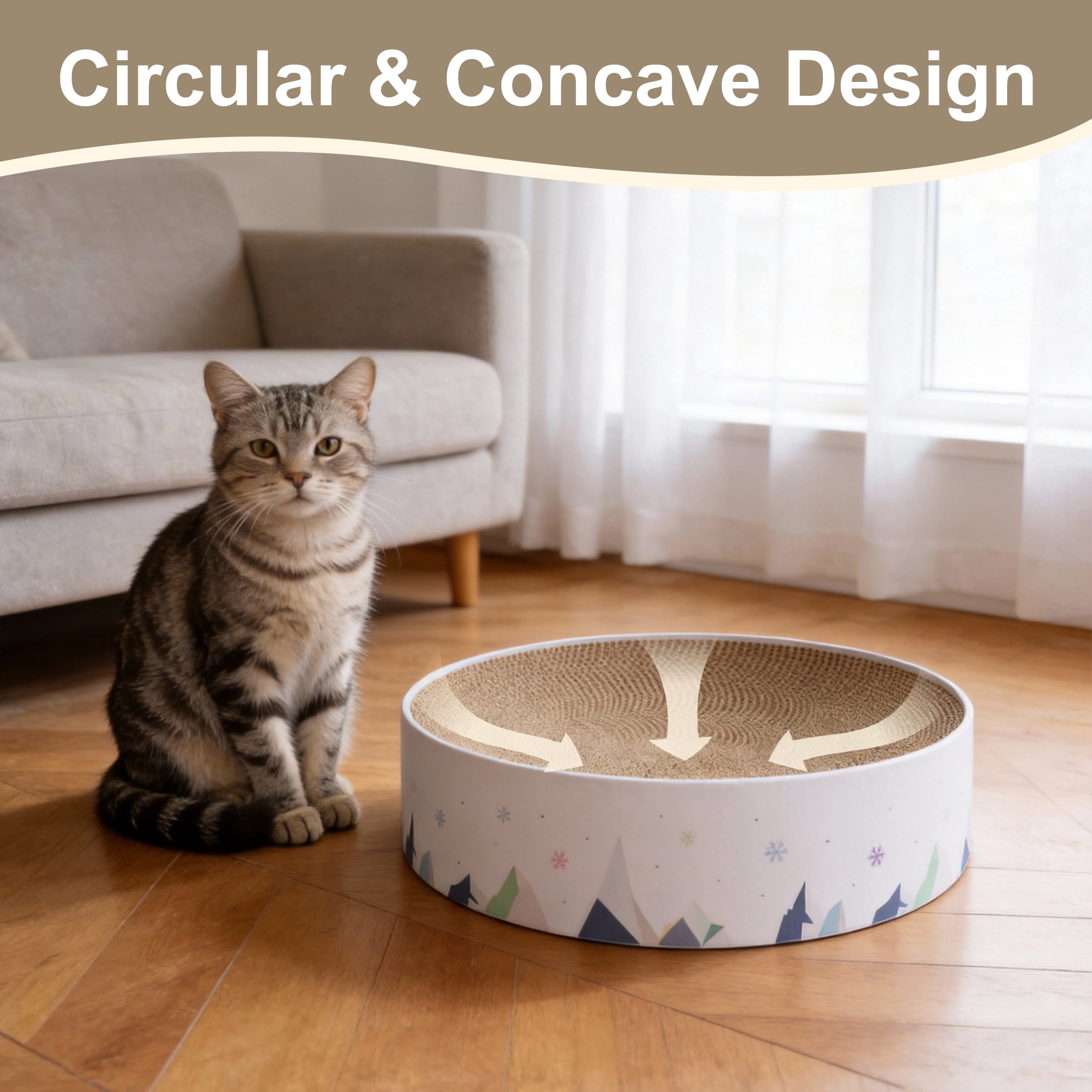 GARITIN Cat Scratcher Cardboard, 2 in 1 Round Cat Scratch Pad, Cat Scratcher Bowl for Indoor Cats/Kittens Grinding Claw, Durable Cat Scratch Board, Furniture Protecter