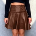 thumbnail image 2 of vigerkar Leather Skater Skirt, Women's Loose Mini A-line High Waist Casual Stretchy Skirts (Brown, M), 2 of 6