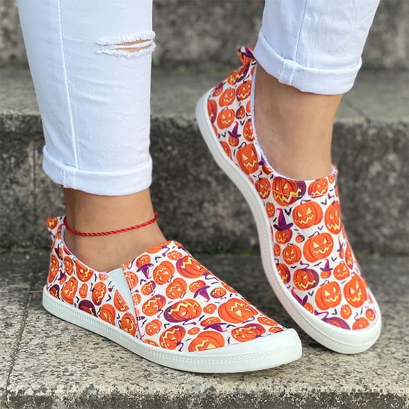 Willtoo Womens Halloween Canvas Sneakers 2026 Platform Low Top Shoes Tennis Classic Casual Slip on Shoes Comfortable Wide Toe Box Flats