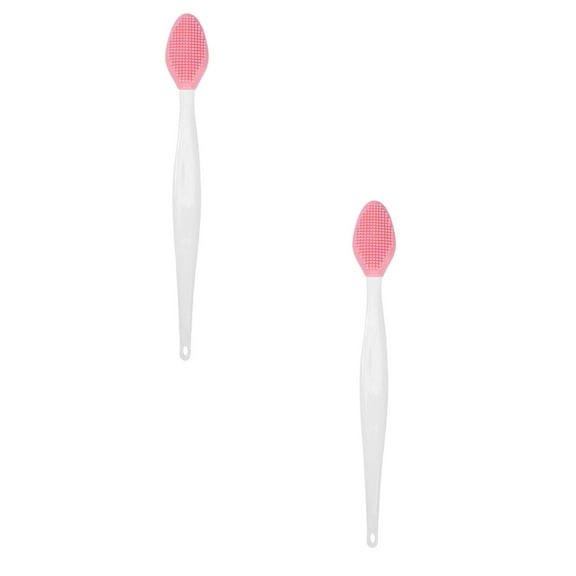 Beauos Beauty Tools Reusable Pore Scrubber Double Soft Silicone Pore Brush Nose Exfoliator Scrubbing Cleaning Beauty Tool Smooth Skin Long Handle Nasal Blackhead Remover, Silicone Blackhead Brush Pink
